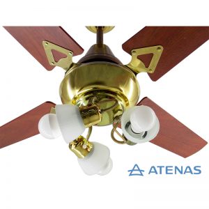 Ventilador de Techo Madera Caoba Dorado con Araña 3 Luces Móvil - Atenas