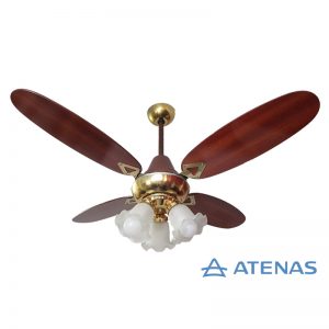 Ventilador de Techo Madera Caoba Dorado con Araña 3 Luces Fijas - Atenas