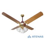 Ventilador de Techo Madera Roble Dorado con Araña 3 Luces Fijas - Atenas