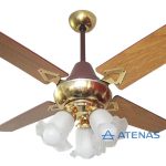 Ventilador de Techo Madera Roble Dorado con Araña 3 Luces Fijas - Atenas