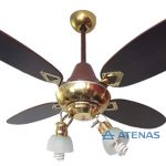 Ventilador De Techo Madera Ovalada Wengue Dorado Con Araña 2 Luces Móvil - Atenas
