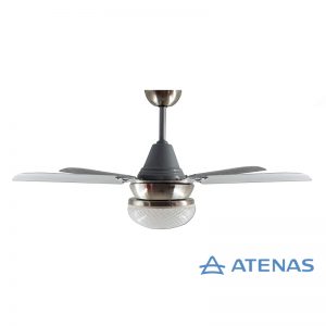 Ventilador de Techo Acero Inoxidable con Plafon Platil Led Esmerilado 1 Luz - Atenas