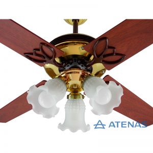 Ventilador de Techo Madera Caoba Dorado con Araña 3 Luces Fijas - Atenas