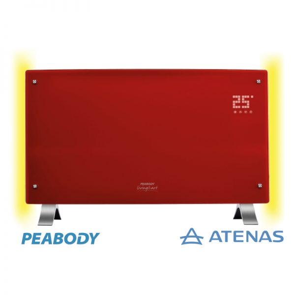 Calefactor Convector Peabody Curvo Digital con Luz PE-VQDL20R Rojo - Atenas