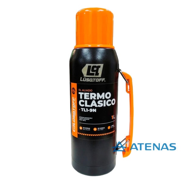 Termo Lusqtoff Negro 1 Lts con Manija y Pico Cebador TL1-9N